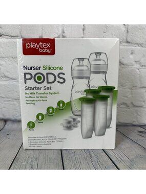 Playtex Baby Nurser Reusable Silicone Pods Starter Set, 2 Bottle 4 Pod, Adapter.